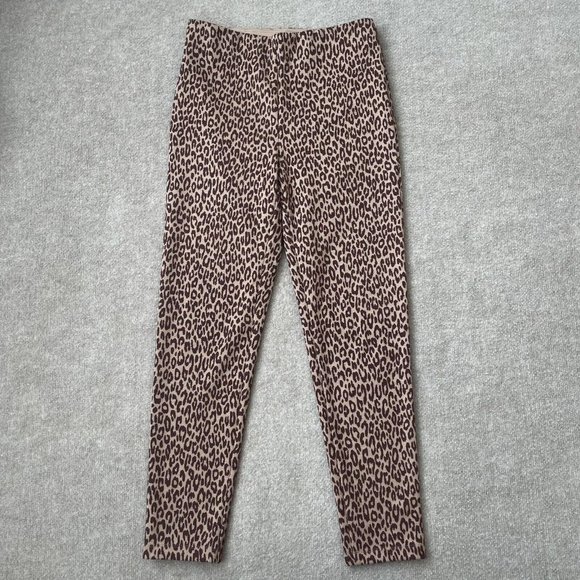 Ann Taylor Pants Womens Small Skinny Beige Burgundy Red Leopard Print Legging - Picture 1 of 12